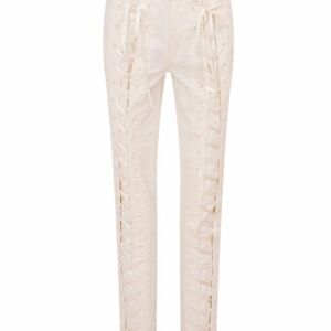 LoveShackFancy Cream Lace-Up Skinny Jeans